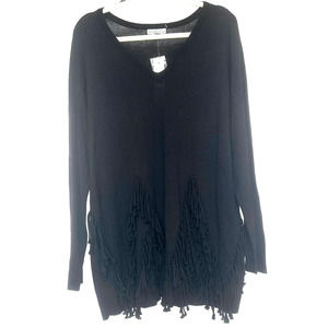 Tribella Black Long Sleeve Top With Boho Fringe on the Bottom